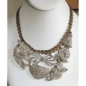 Lulu Frost Rhinestone Art Deco Brass  Necklace Needs Small Repair Read Notes